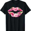 Pink Lips Flower Lip Print - Flower Pink Lips T-Shirt