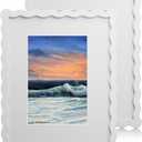 8X10 Wavy Picture Frame With Mat For 5x7, Wavy Edge Wooden Picture Frame with Real Glass - Wall Mount and Tabletop Display, White, 2 Pack