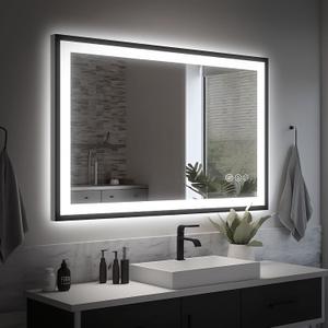 40x24 LED Bathroom Mirror - Black Aluminum Framed, Front and Backlit, Anti-Fog, Stepless Dimmable Lighted, 3 Colors Smart Vanity Mirror (Horizontal/Vertical)