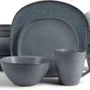 Elanze Designs 16-Piece Modern Luxury Chic Smooth Vintage Handmade Shape Matte Finish Ceramic Stoneware Square Plate Mug & Bowl Kitchen Dinnerware 16 Piece Set - Service for 4, Slate Grey