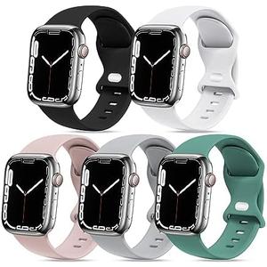 [5 PACK] STG Sport Watch Band Compatible with Apple Watch Band 38mm 40mm 41mm 42mm 44mm 45mm 49mm Soft Silicone Replacement Sport Strap Compatible for iWatch Ultra SE Series 8/7/6/5/4/3/2/1