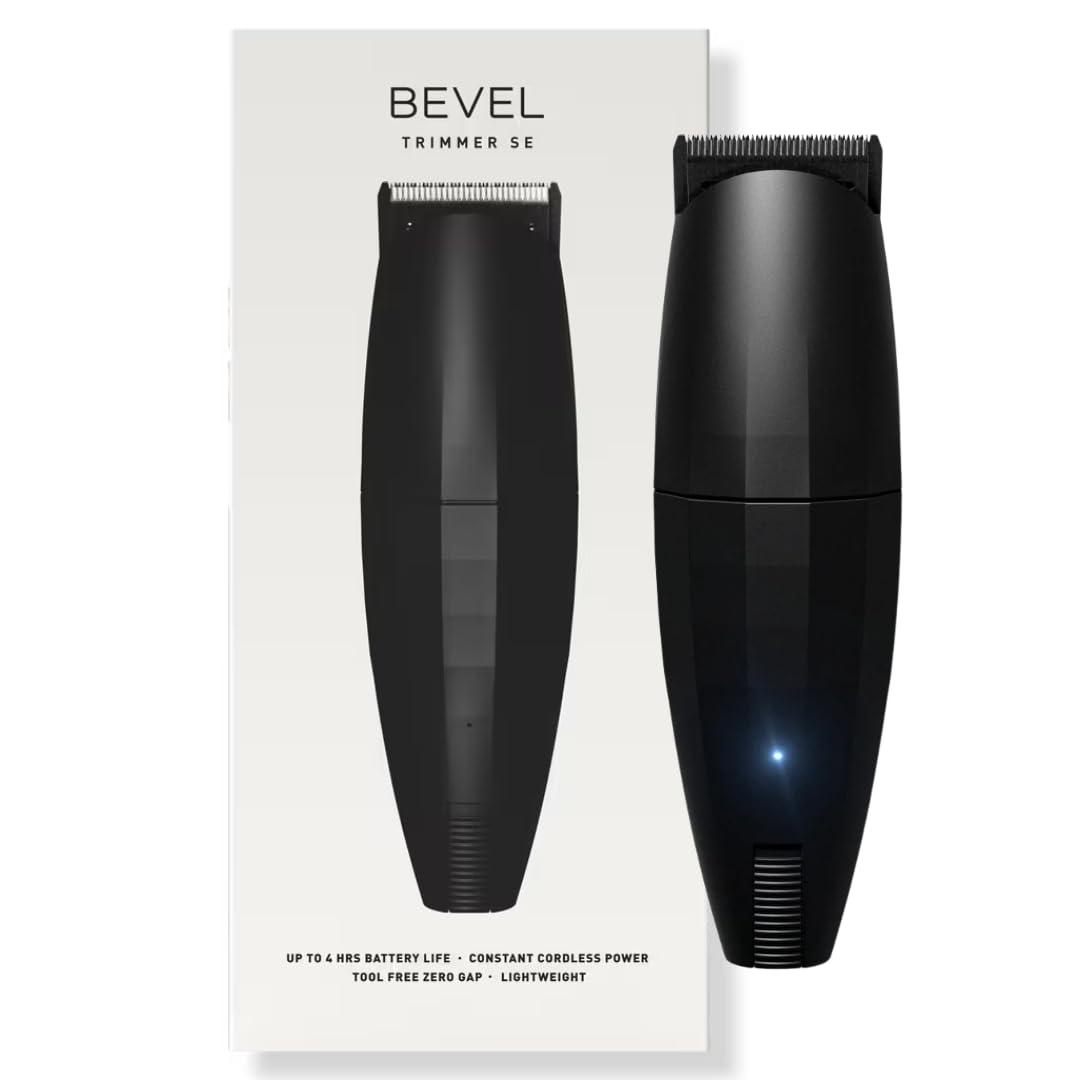 Bevel Beard Travel Trimmer SE for Men - Lightweight Cordless Mustache Trimmer, 4 Hour Rechargeable Battery Life, Tool Free Adjustable Zero Gapped Blade, Barber Supplies, Black 