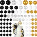 NACHLYNN 80 Pcs Cake Balls Decorations Mini Balloon Cake Topper Balls Foam Cupcake Toppers Balls for Cake Decorating Birthday Parties Weddings Anniversary (Black Gold Series)