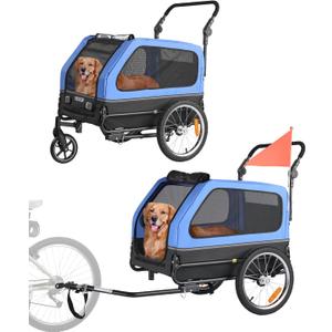 VEVOR Dog Bike Trailer, Supports up to 88 lbs, 2-in-1 Pet Stroller Cart Bicycle Carrier for Small & Large Dogs, Easy Folding Frame with Quick Release Wheel, Universal Bicycle Coupler, Internal Leash