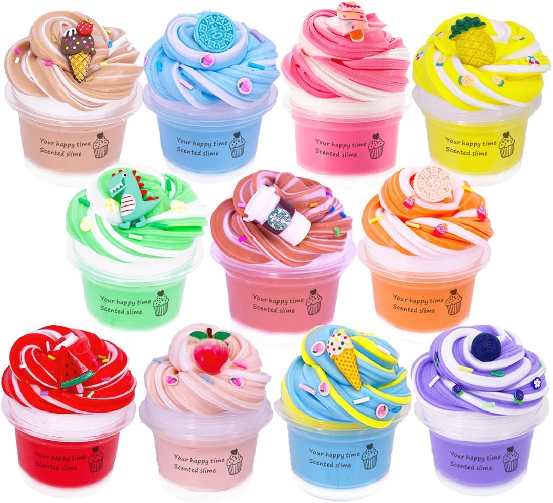11 Packs Duo Color Butter Slime Kit, Super Soft, Non-Sticky Stress Relief Toy, Party Favors and Birthday Gift for Girls and Boys