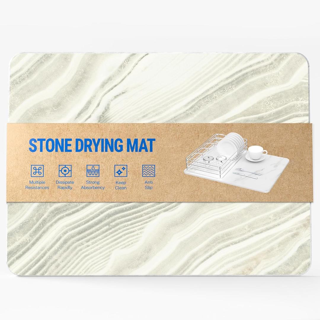 Stone Dish Drying Mat for Kitchen Super Absorbent Fast Drying Counter Marble Stone Mat Kitchen 15.7x11.8 in (YELLOW)