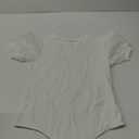 Women's Swiss Dots Sheer Mesh Sleeve Rib Bodysuit Tops Casual Round Neck Form Fitting Knit Jumpsuits Blouse Shirts White, Small