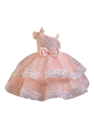 OBEEII Birthday Dress for Toddler Girl Sequins Pageant Tulle Tutu Dress Bowknot Princess Baptism Wedding Flower Girl Gown 100/ 3-4Y