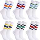 6 Pairs Crew Sport Socks Women Striped Crew Socks Retro Athletic Socks Casual Cotton Stretchy Socks Unisex MultiColor