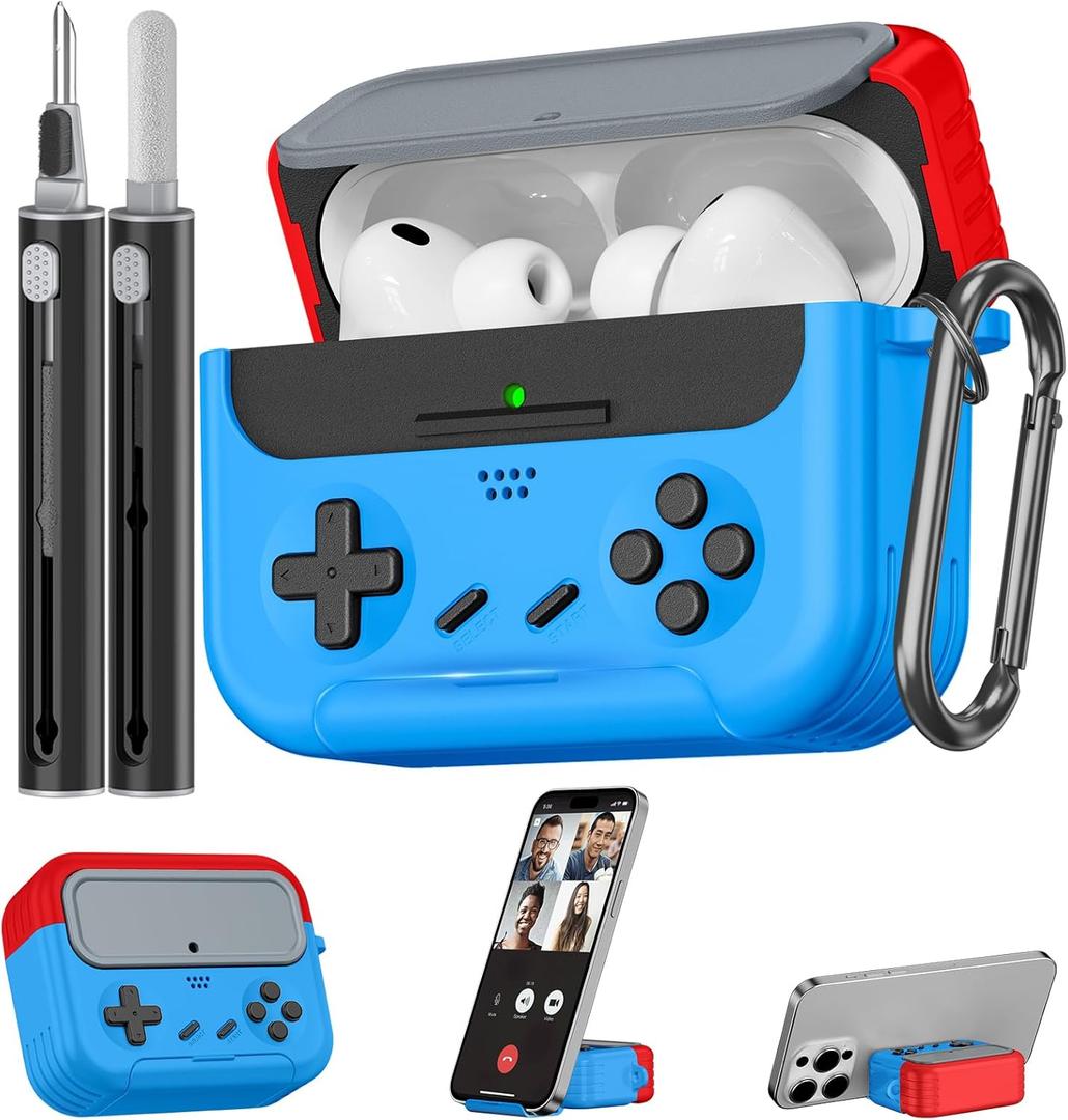 Inesore for Airpods Pro 3 Case Cover with Cleaner Kit,with Lock for Airpod Pro 3 (2025),Classic Cool Funny Game Console Hard Air Pods Pro 3 Case for Men Boy(Red Blue)