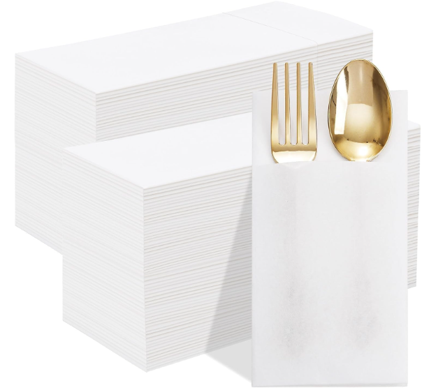 Joyido 200PCS White Paper Napkins with Builtin Flatware Pocket  Cloth Like Prefolded Disposable Napkins  Heavyduty LinenFeel Dinner Napkins for Party & Wedding & Dinner