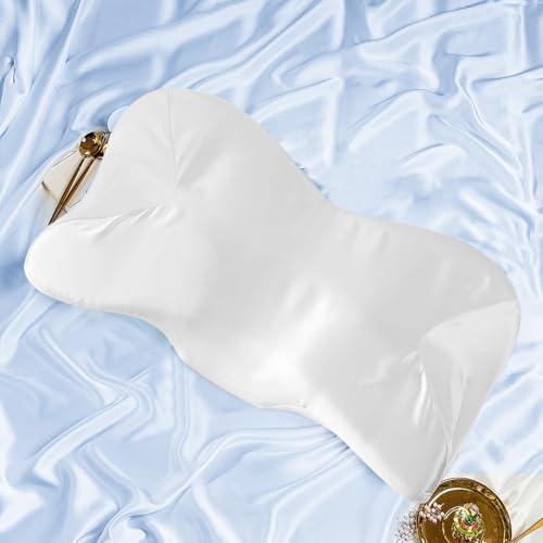 Eychei Satin Pillowcase for Cervical Pillow, White Silky Cervical Pillow Case Contour Pillow Case Cover with Zipper, Smooth Ergonomic Pillowcase for Neck Pillow Cover