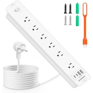 Recessed Power Strip 1800J Surge Protector USB C, 6 AC Outlets with 4 USB Flush Mount Outlet Extender Flat Multi Plug Desk Furniture Charging Station Splitter with Switch for Home Office,White
