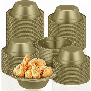 Lallisa 100 Pcs 12oz Gold Disposable Plastic bowls Dessert Cups Ice Cream Snack Salad Soup Food Serving Bowls for Party Favor Picnic