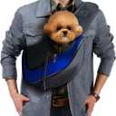Pet Dog Sling Carrier, Breathable Mesh Adjustable Puppy Sling Carrier Hand Free for Dog Cat Rabbit, L, Blue (16.5"L x 10.2"W x 2.0"H)