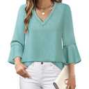 Timeson Business Tops for Women: 3/4 Sleeve - Women Blouses for Work - Womens Dress Shirts Trendy 2025 Professional Office Wear Cute Ladies Tops Dressy Casual Fitted Elegant Modest Spotted Green XL (Green, XL)