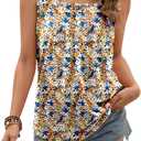 Ladlop Summer Square Neck Tank Tops for Women Pleated Loose Fit Casual Sleeveless Tops Shirts Flowy (XX-Large, Floral Print 8)