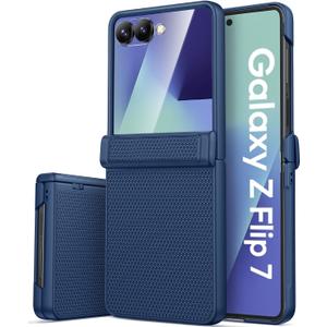 Vihibii for Samsung Galaxy Z Flip 7 Case Slim with Rugged Hinge Protection & Outer Screen Protector & Non-Slip Texture, Durable Shockproof Protective Cover Phone Case for Galaxy Z Flip 7 5G 2025, Blue