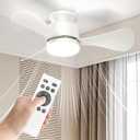 Hisummer 28 Inch Small White Fan with Light and Remote, Modern Reversible Flush Mount Fan for Bedroom, Kitchen, Patio, Indoor/Outdoor (White)