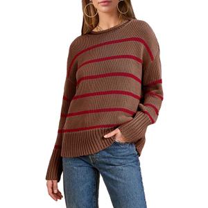 Women's 2026 Fall Roll Neck Pullover Sweaters Trendy Long Sleeve Ribbed Knit Striped Jumper Tops (M)