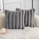 Neelvin Grey Faux Fur Cozy Soft Striped Decorative Throw Pillow Covers 24x24 inch Set of 2,Velvet Pillowcase Cushion Case for Sofa Couch