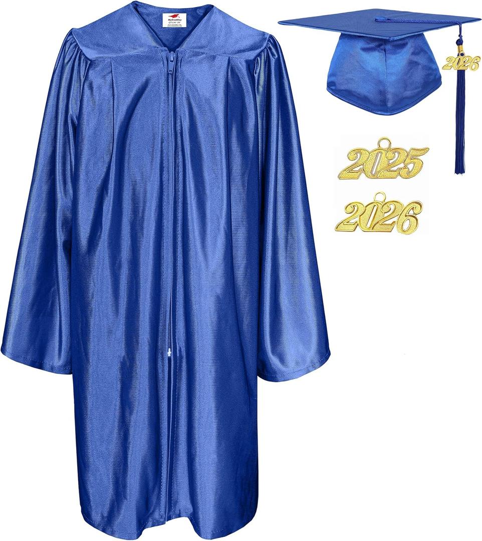 MyGradDay Shiny Kindergarten & Preschool Graduation Gown Cap Tassel 2026 & 2025 Charm (Size: 21"(3'0"-3'2"）Blue)