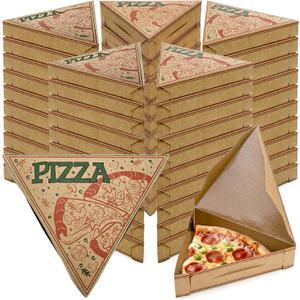 Cididu 100 Pack Pizza Slice Box, Single Disposable Pizza Slice Storage Container, Bulk Pizza Take Out Tray, 9.2'' x 9.0'' x 1.7'' Kraft Triangle Boxes for Leftover Pizza, Birthday Wedding Party Favor