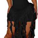 Women's Sexy Halter Neck Tassels Ruffle Backless Bodycon Mini Dress Sleeveless Backless Hem Party Short Dresses (Large, Black)