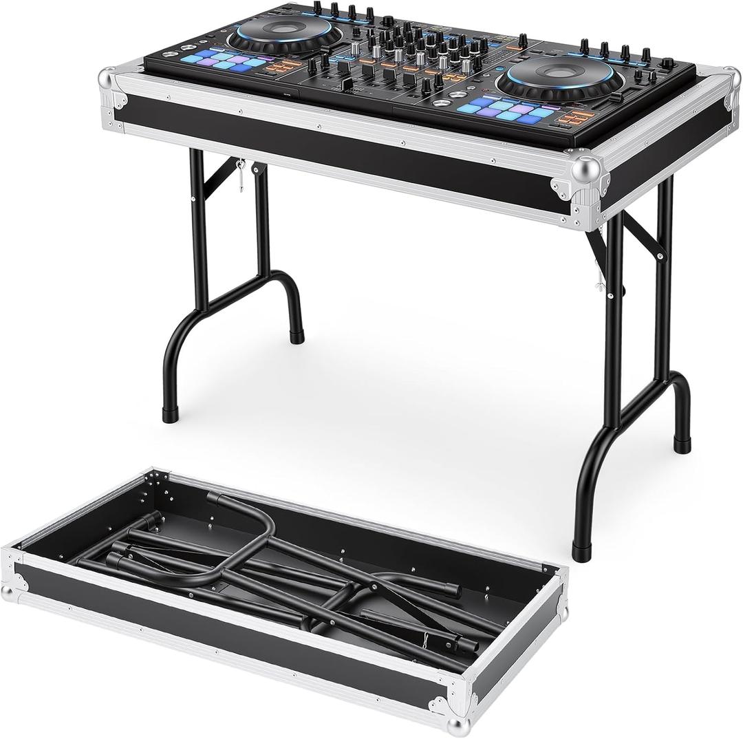 Tandefio Portable 36" Wide DJ Table Workstation, Plywood Fold out DJ Stand Booth with Flight Case Top, 30" Height Heavy Duty Table Stand for Controller, Laptop & Mixer, Easy Transport & Setup, Black