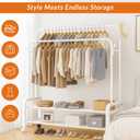 Heavy Duty Coat Rack, Garment Rack & Clothes Rack with Wheels, Freestanding Double Rod Clothing Racks for Hanging Clothes with 2-Tier Shelf & Closet Rack Organizer for Bedroom Entryway (White)