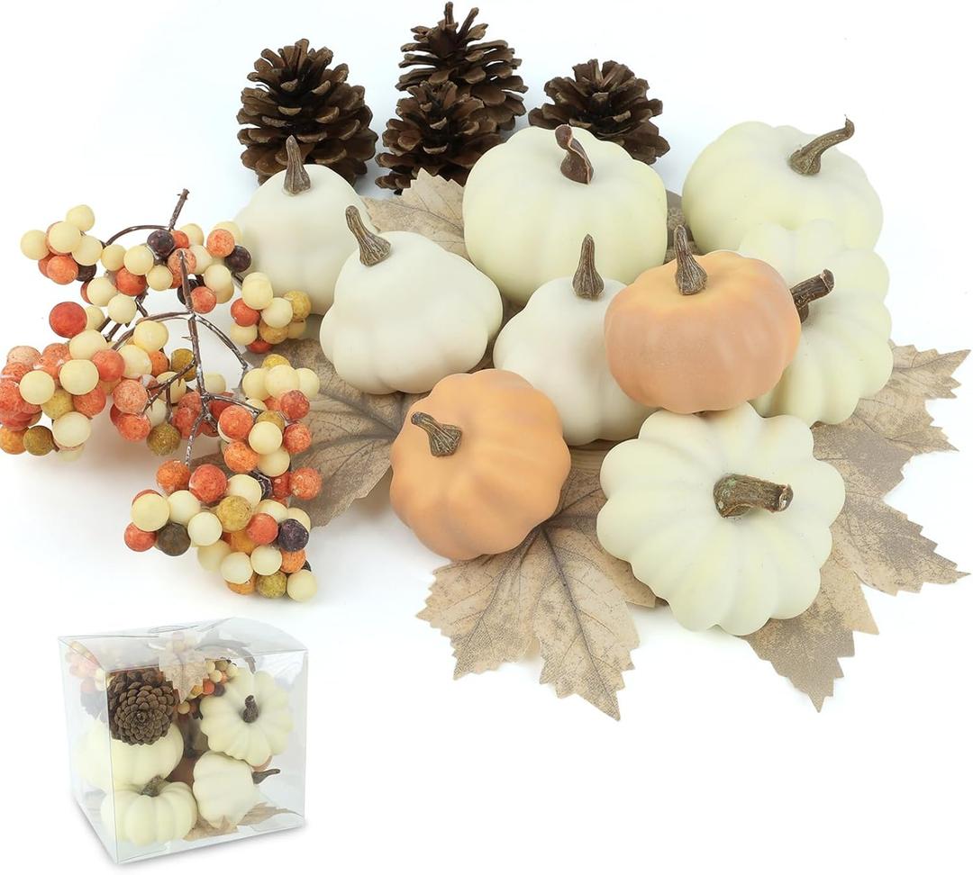 17 PCS Kit Artificial Pumpkins Decorations - Plastic Pumpkins for Fall Home Farmhouse Thanksgiving Mini Pumpkin Decor (Style-2 17pcs)