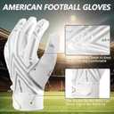 Football Gloves Men Women Boys, Youth Football Gloves, Ultra Sticky Silicone Palm Tacky Grip Gloves Youth Adult, Enhanced Performance Receiver Glove (Medium, White)