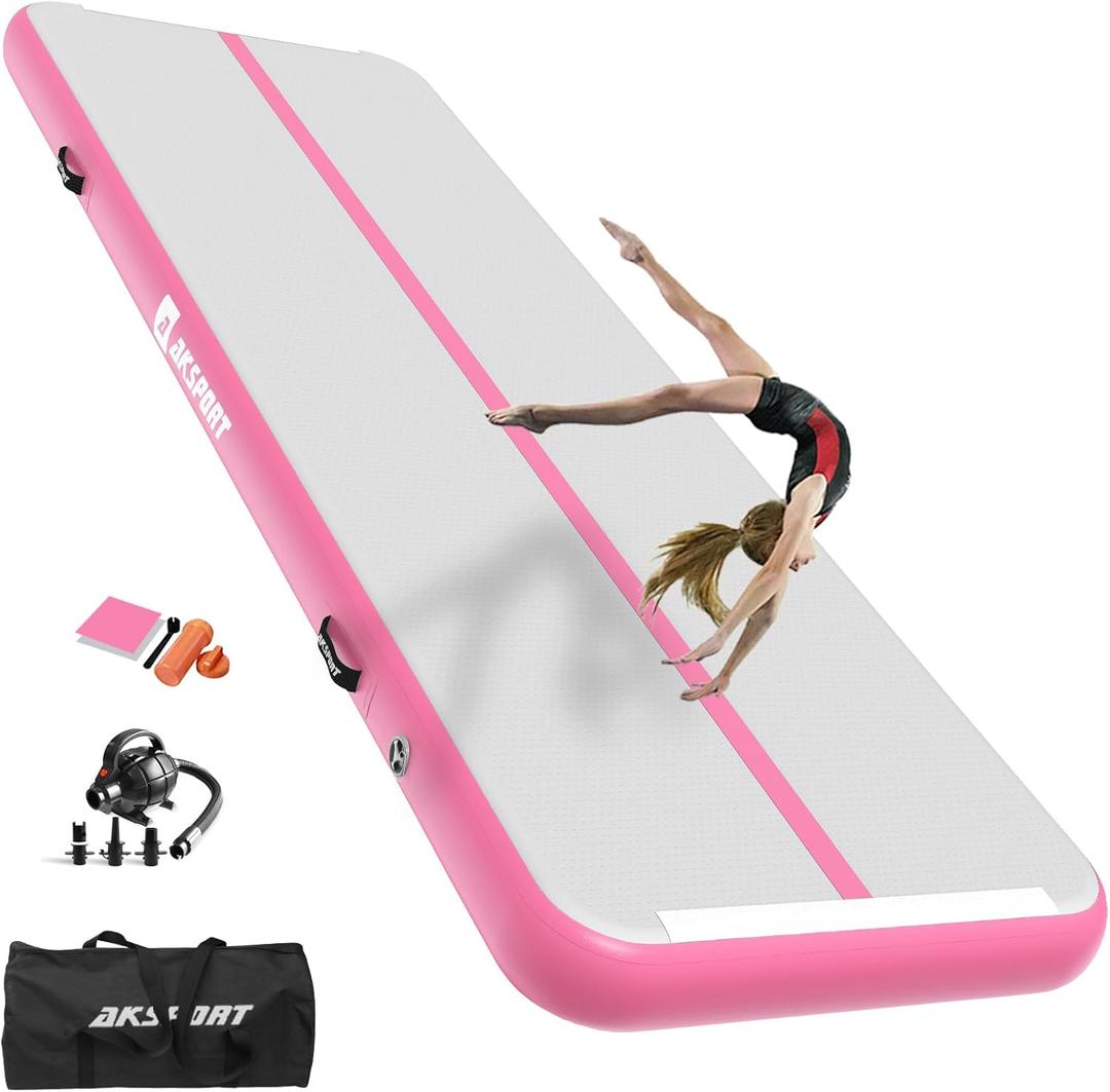 AKSPORT Air Mat Tumble Track Gymnastics Tumbling Mat Inflatable Floor Mats With Electric Air Pump for Home Use/ Tumble/ Gym/ Training/ Cheerleading/ Parkour/ Beach/ Park/ Water (pink, 9.84) 10ftx3.3ftx8inch