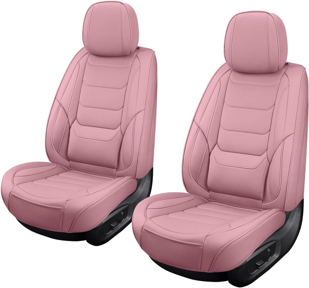 Front Seat Covers for Cars Breathable Leather Seat Covers Waterproof Seat Protectors Universal Fit for Most Automotive Cars SUV Trucks(Pink, Front Pair)