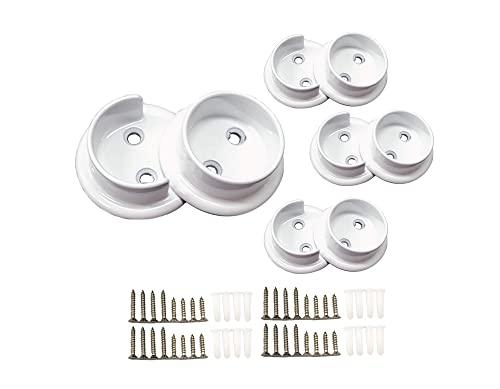 QCAA Heavy Duty Solid Metal Closet Rod Socket Set, 1-3/8'', Matte White, 3 Pair, Made In Taiwan