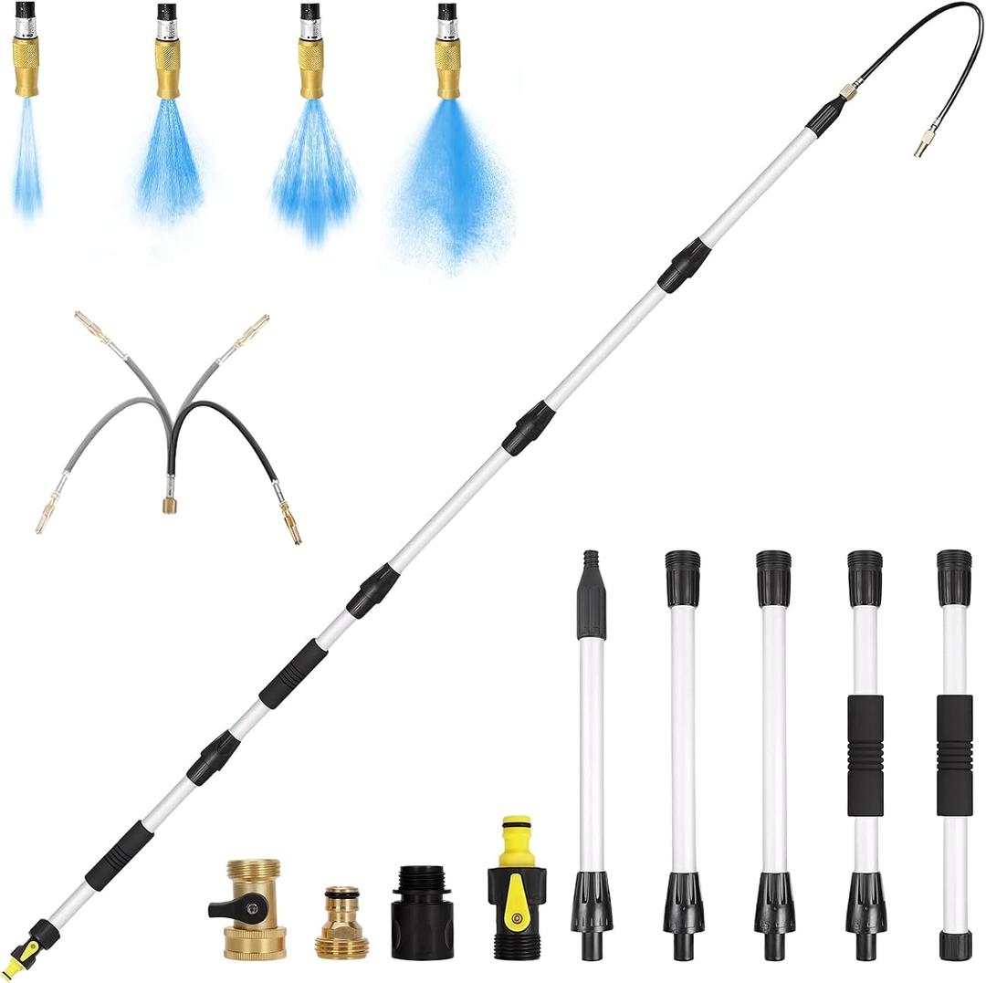 16FT Reach Gutter Cleaner, Gutter Cleaning Tools from the Ground with 3/4" Brass Shut-Off Valve & Bendable 360 Rotating Water Wand, Safe Cleaning for 2-Story Homes