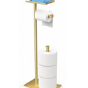 Brushed Gold Toilet Paper Stand Holder with Shelf, Marble Design Base Free Standing Toilet Paper Roll Holder with 2 Dispenser SUS 304 Stainless Steel Reserve, Storage 5 Rolls