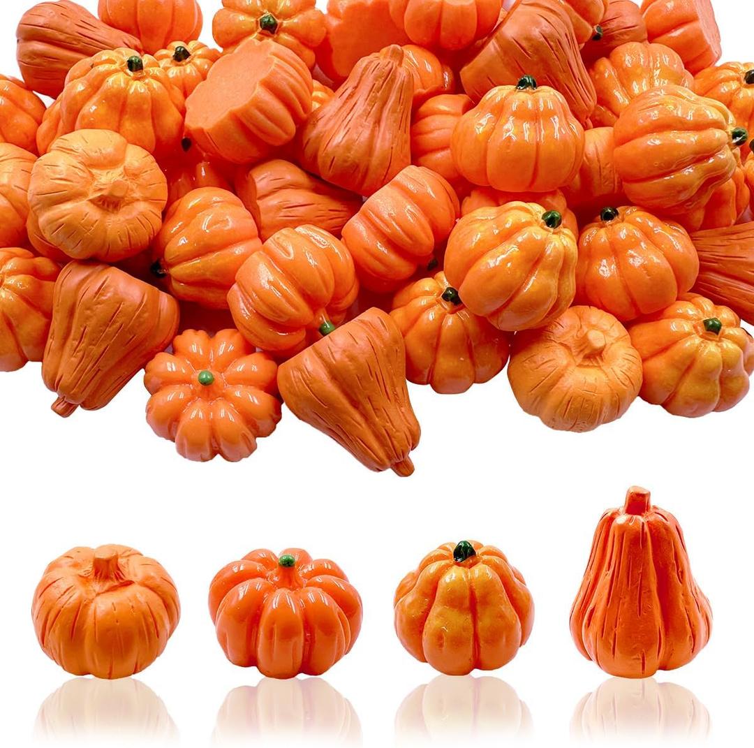 Suartus Mini Pumpkins Halloween Miniatures Pumpkins Figurines 40pcs Resin Small Pumpkin Decorations Tiny Pumpkin Bulk for DIY Crafts Autumn Thanksgiving Halloween Vase Bowl Home Decorating
