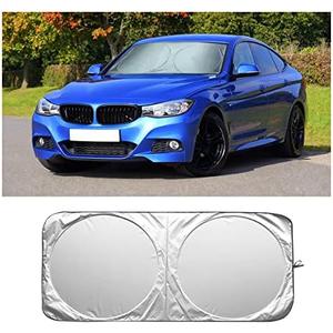 Foldable Car Windshield Sun Shade, Bonus Steering Wheel Sun Shield to Block UV Rays Keep Your Vehicle Cooler, Easy to Use Car Interior Accessories (Small)