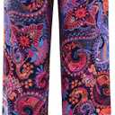 Gracyoga Women's Comfy Pajama Pants Wide Leg Lounge Palazzo Yoga Pants Stretch Casual Floral Print Fold Waist Pants, L, Purple Paisley
