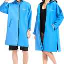 Waterproof Swimming Parka, Windproof Fleece Lined Surf Poncho Coat, Water Resistant Oversized Jacket for Swimming (Blue, S)