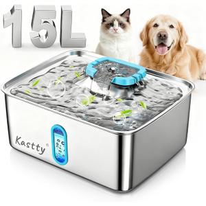 Kastty 15L/3.96 Gal Large Capacity Dog Water Bowl Dispenser,Stainless Steel Dog Water Fountain Quiet LED Light Triple Filtration Dog Water Bowl, Automatic Pet Water Fountain Easy Cleaning(FS78,Blue)