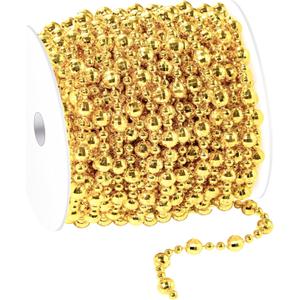 49 Feet Christmas Tree Beads Garland, Artificial Gold Beaded Garland for Christmas Tree DIY, Diamond-Shaped Beads for Wreath, Xmas Party Table, Wedding Holiday Decoration