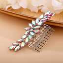AB Color Crystal Hair Comb Slide for Brides Wedding Handmade Hair Accessories for Women Girls Pink 9