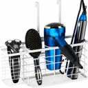 Hair Tool Organizer, Dryer Holder, 3 in 1 Blow Bathroom Organizer Wall Mounted/Cabinet Door for Flat Iron, Curling Straightener, Care & Styling Tools Storage Basket (White)
