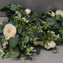 TOCHGREEN 2 Pack 13Ft Artificial Eucalyptus Flower Garland with White Roses, Fake Rose Flower Greenery Garland Floral Vines for Wedding Home Party Table Runner Decor (2PCS, White)