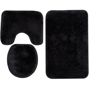 Soft Bathroom Carpet 3 Piece Bathroom Rugs and Mats Set Bath Mats Set with U-Shaped Toilet Floor Mat Rugs andToilet Lid Cover Mat (Black)