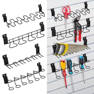 MOJIEZUO 4 Pcs Slatwall Screwdriver Holder Tool Hangers Stainless Steel Slat Wall Hooks Accessories Shelving Display Four Tool Organizer Racks Holder for Craft Room, Workbench, Garage Shop, 4 Style