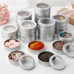 TecUnite 4 oz Metal Tin Cans Round Tin Containers Empty Cans with Clear Top Lid Spice for Kitchen Office Candles Candies and Gifts Holding(24 Pieces)