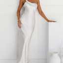 2026 Satin One Shoulder Maxi Dress for Women Summer Silk Formal Elegant Backless Ruffle Sleeveless Wedding Guest Dresses (White, M)
